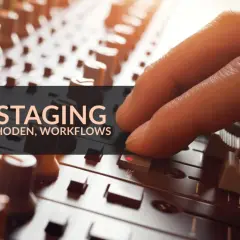 Hand an einem Mischpult, das die Bedeutung von Gain Staging für Mythen, Methoden und Workflows hervorhebt.