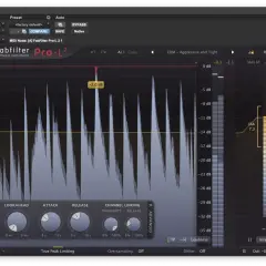 FabFilter Pro-L 2 mit Wellenform-Anzeige und Pegelanzeigen. Ein Brickwall Limiter, der den Ausgangspegel kontrolliert.