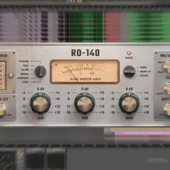 Das RO-140 von Black Rooster Audio, ein Vintage Plate Reverb-Plugin, mit VU-Meter und Reglern für Low, Mid, High.