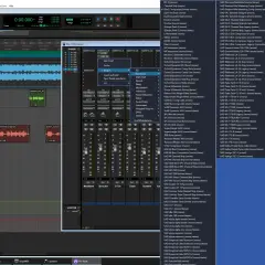 Pro Tools-Fenster mit einer Liste von aax plugin-Optionen, darunter UAD-Effekte und Kompressoren.