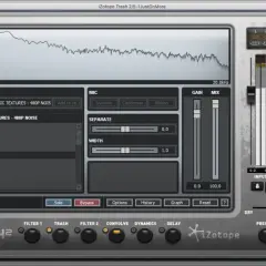 iZotope Trash 2: Ein Audio-Plugin mit Frequenzanalyse, Impulsantworten wie "480p Noise" und Reglern für Mikrofon, Gain und Mix.