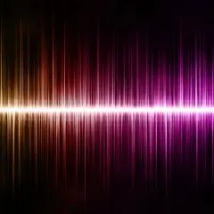 Ein Spektrum aus gelben, roten und violetten Linien, das an einen Equalizer erinnert. Dieses farbige Rauschen erzeugt eine dynamische, leuchtende Atmosphäre.