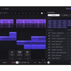 Ein **online free music maker** mit einer übersichtlichen Benutzeroberfläche. Spuren werden im Zeitstrahl angezeigt, während die Soundbibliothek zum Erstellen von Musik einlädt.