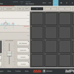Akai Professional MPC mit 16 Pads, Wellenform-Display und Steuerelementen für Musikproduktion.