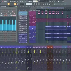 FL Studio-Oberfläche, ideal für Anfänger, zeigt Spuren für Gesang, Kick, Clap und mehr.