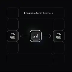 Vergleich von Audioformaten: WAV vs. MP3. Die Grafik zeigt, wie WAV und MP3 als verlustfreie Audioformate dargestellt werden.