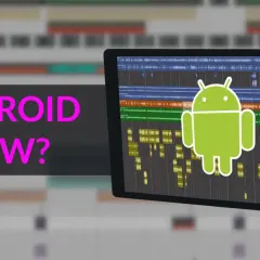 Android DAW? Ein Tablet zeigt eine digitale Audio-Workstation mit Wellenformen.