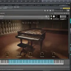 Native Instruments NOIRE Felt: ein virtuelles Klavier-Instrument mit einem Flügel und Reglern für Klang, Dynamik und Effekte.