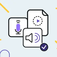 Illustration mit Mikrofon, Lautsprecher und Play-Button. Perfekt für m4a-Dateien und Audio-Uploads.