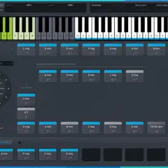 Scaler 2 zeigt eine Musiksoftware mit virtueller Klaviatur und Akkordvorschlägen.