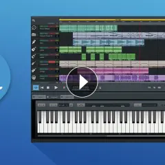 Musik-Software zeigt, wie man Musik macht: Spuren für Piano, Bass, Gitarre, Saxophon, Strings und Vocals.