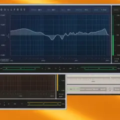 Drei Ansichten des Gullfoss-Plugins, die Frequenzgraphen und Gain-Regler zeigen.