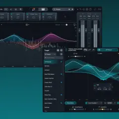 Ozone Tonal Balance Control zeigt Equalizer-Kurven und Frequenzbänder für eine ausgewogene Klanggestaltung.