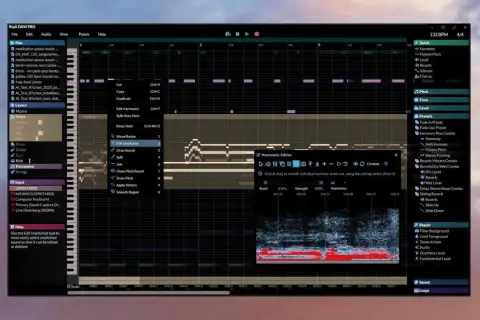 Ein Musikproduktionsprogramm zeigt eine Spur namens "Master" mit Wellenformen und Bearbeitungswerkzeugen.