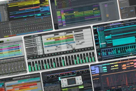 Viele DAWs (Digital Audio Workstations) für das best beat making software. Musikproduktion auf dem Bildschirm.