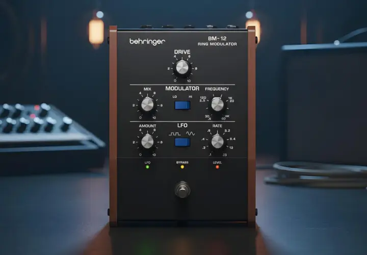 Behringer BM-12 Ring Modulator mit Reglern für Drive, Mix, Frequenz, LFO Amount und Rate.