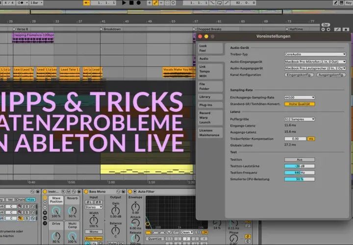 Ableton Live-Einstellungen mit Fokus auf Audio-Treiber und Latenz.