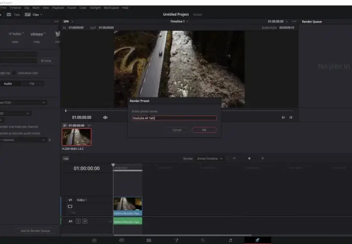 Bearbeitung in DaVinci Resolve: Audio-Codec ist Linear PCM, bereit zum Rendern.