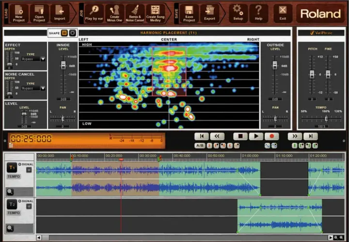 Roland R-MIX: kostenlose audio mixer software mit Wellenform-Anzeige, Pegelreglern und Tempo-Anpassung.