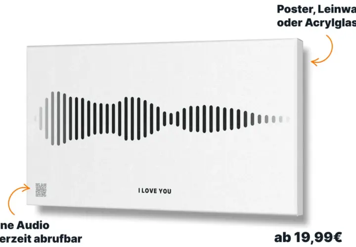 Schallwelle mit "I LOVE YOU" als Motiv. Der schnelle rise time zeigt die Intensität der Aussage. Dein Audio jederzeit abrufbar.