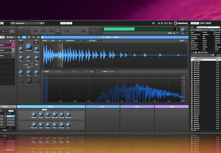 Steinberg Backbone: Wellenform-Editor mit Frequenzanalyse und Effekten, bereit für musikalische Kreationen.