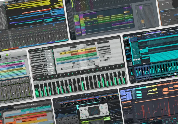 Viele DAWs (Digital Audio Workstations) für das best beat making software. Musikproduktion auf dem Bildschirm.