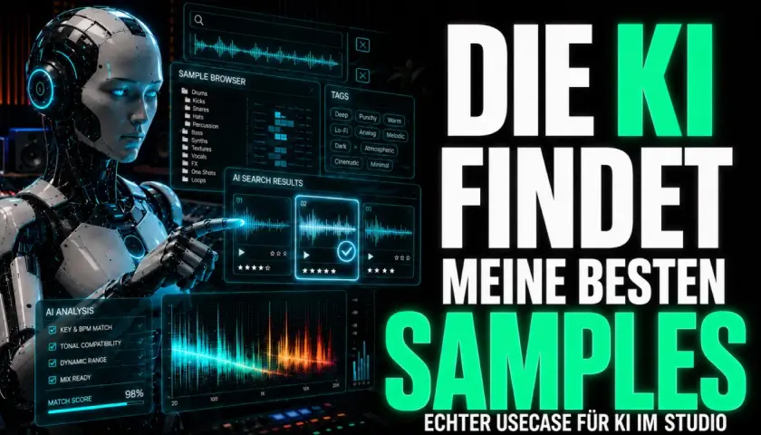 KI-gesteuerter Roboter durchsucht Samples für Musikproduktion. KI findet die besten Ableton Samples.