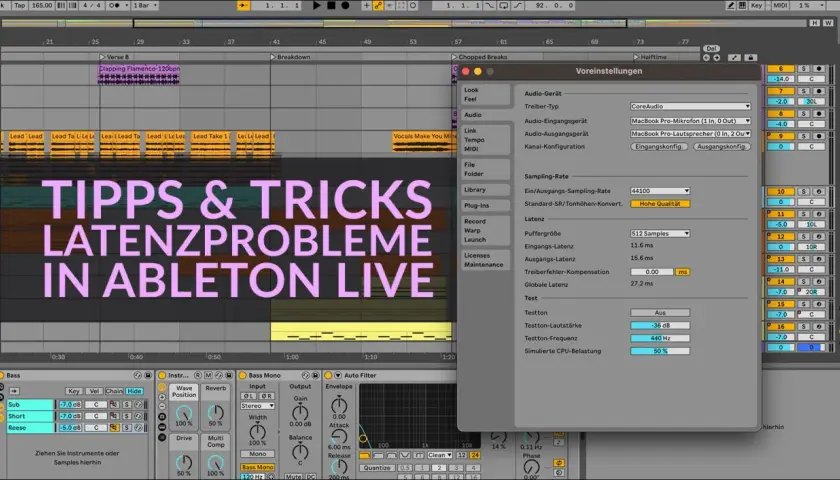 Ableton Live-Einstellungen mit Fokus auf Audio-Treiber und Latenz.