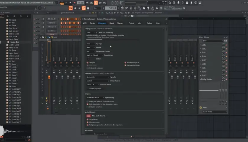 FL Studio Einstellungen: Sprache auf Deutsch umstellen, um das Update zu erleichtern.