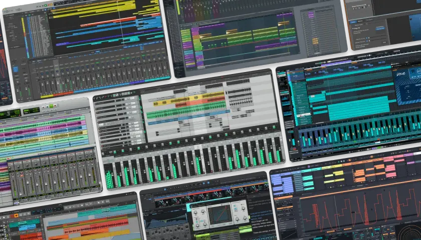 Viele DAWs (Digital Audio Workstations) für das best beat making software. Musikproduktion auf dem Bildschirm.