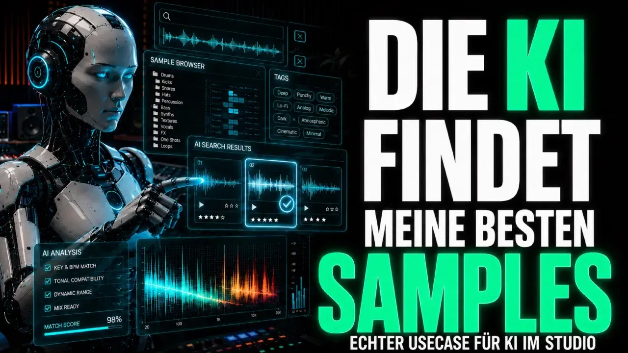 KI-gesteuerter Roboter durchsucht Samples für Musikproduktion. KI findet die besten Ableton Samples.