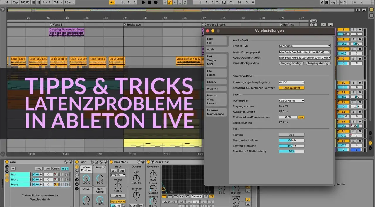Ableton Live-Einstellungen mit Fokus auf Audio-Treiber und Latenz.