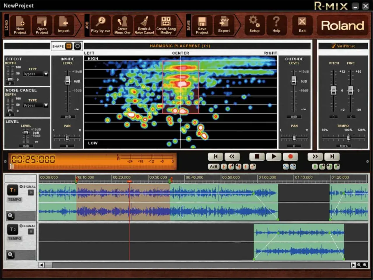Roland R-MIX: kostenlose audio mixer software mit Wellenform-Anzeige, Pegelreglern und Tempo-Anpassung.