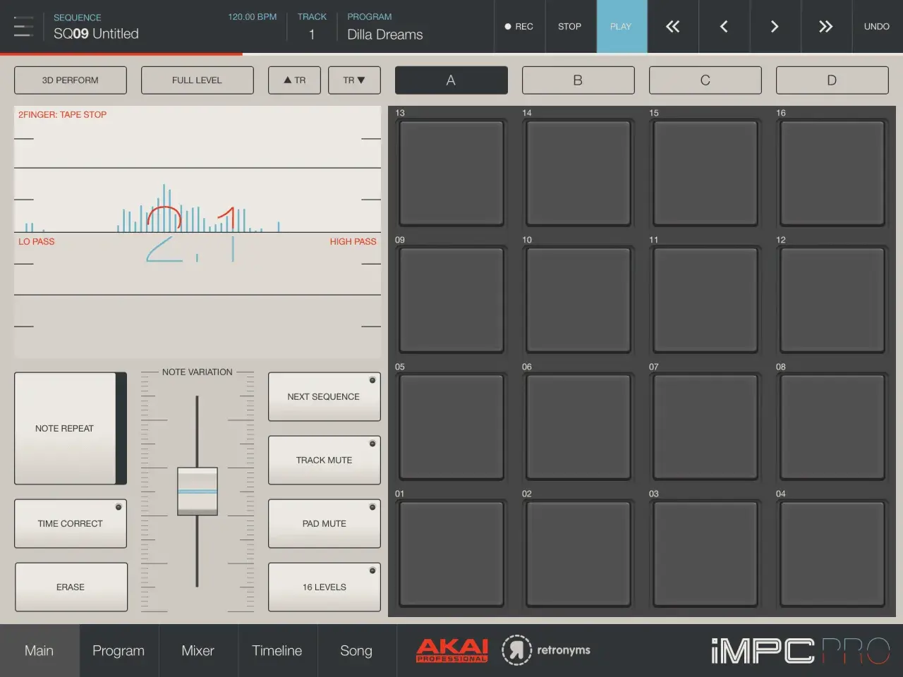 Akai Professional MPC mit 16 Pads, Wellenform-Display und Steuerelementen für Musikproduktion.