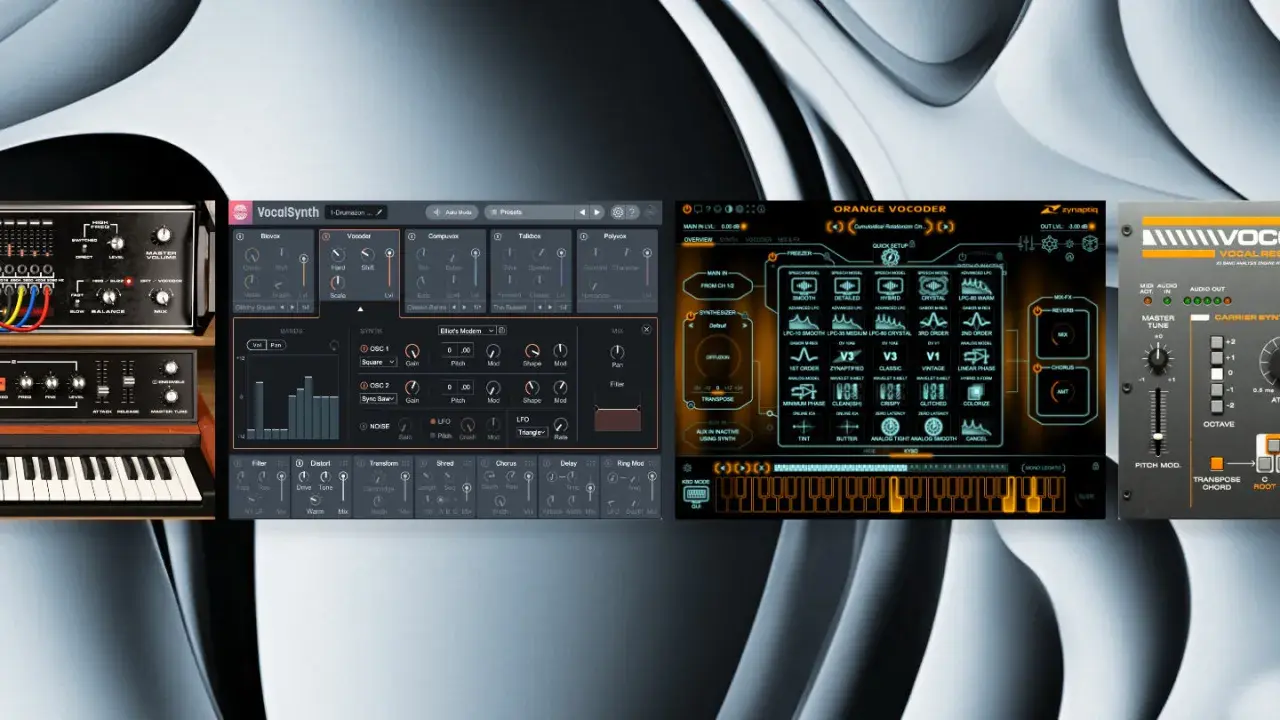 Diverse free vocoder VSTs wie VocalSynth und Orange Vocoder, die für kreative Stimmenbearbeitung genutzt werden können.
