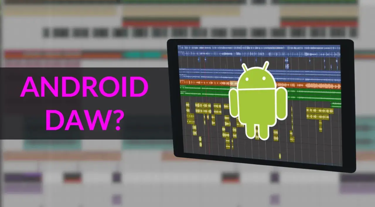 Android DAW? Ein Tablet zeigt eine digitale Audio-Workstation mit Wellenformen.
