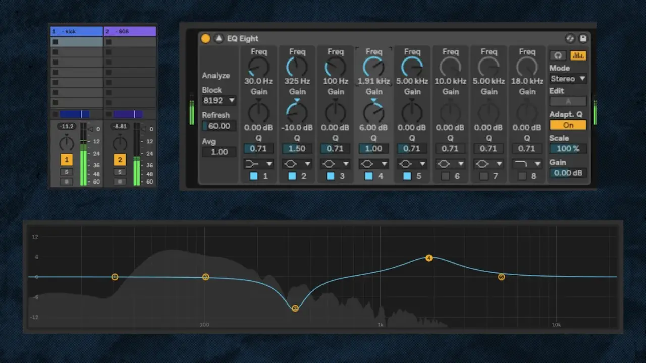 EQ-Einstellungen für fetten Bass: Frequenzgang zeigt Boost bei tiefen Frequenzen und Absenkung bei 325 Hz.