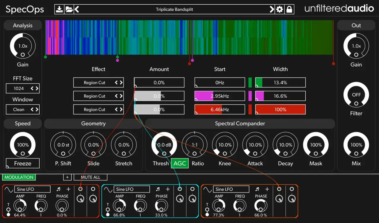 Das SpecOps-Plugin von Unfiltered Audio, ein Beispiel f&uuml;r die besten Plugin Alliance Plugins, bietet detaillierte Spektralbearbeitung mit LFO-Modulation.