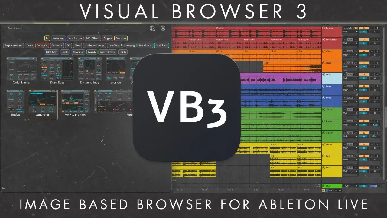Ableton Live-Projekt mit vielen Spuren und Effekten, wie z.B. Ableton Samples.