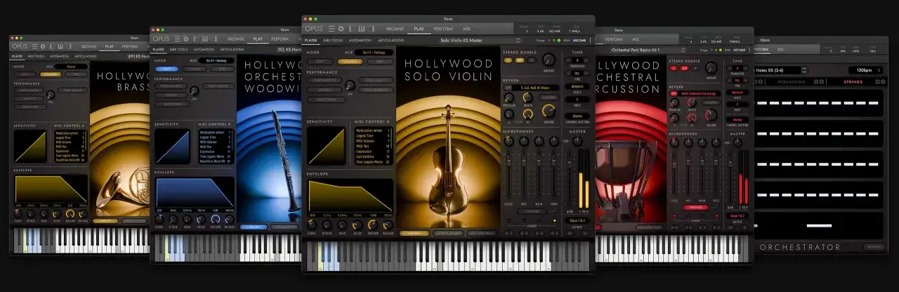 Opus VST-Software mit verschiedenen Instrumenten wie Holzbl&auml;sern, Streichern und Percussion.
