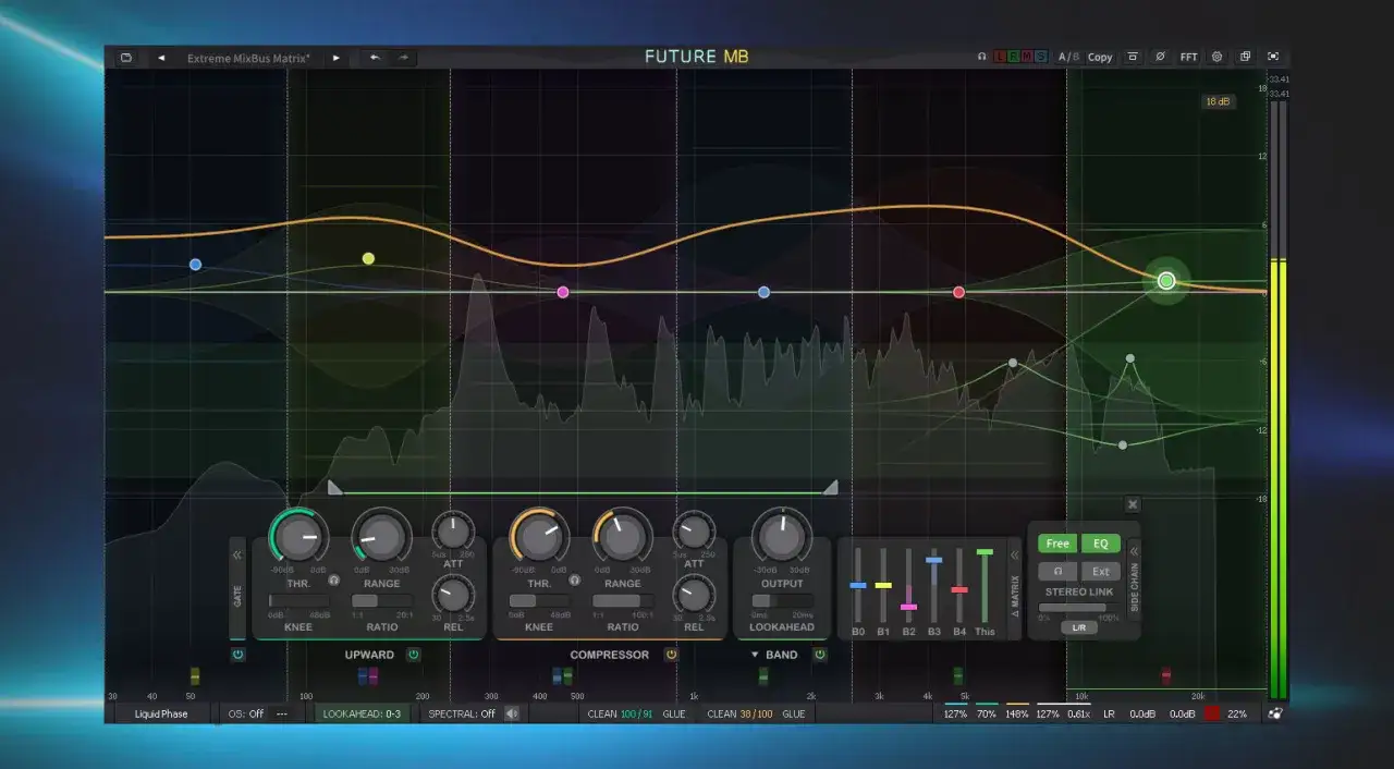 Digitaler Equalizer mit Kompressor-Einstellungen, der