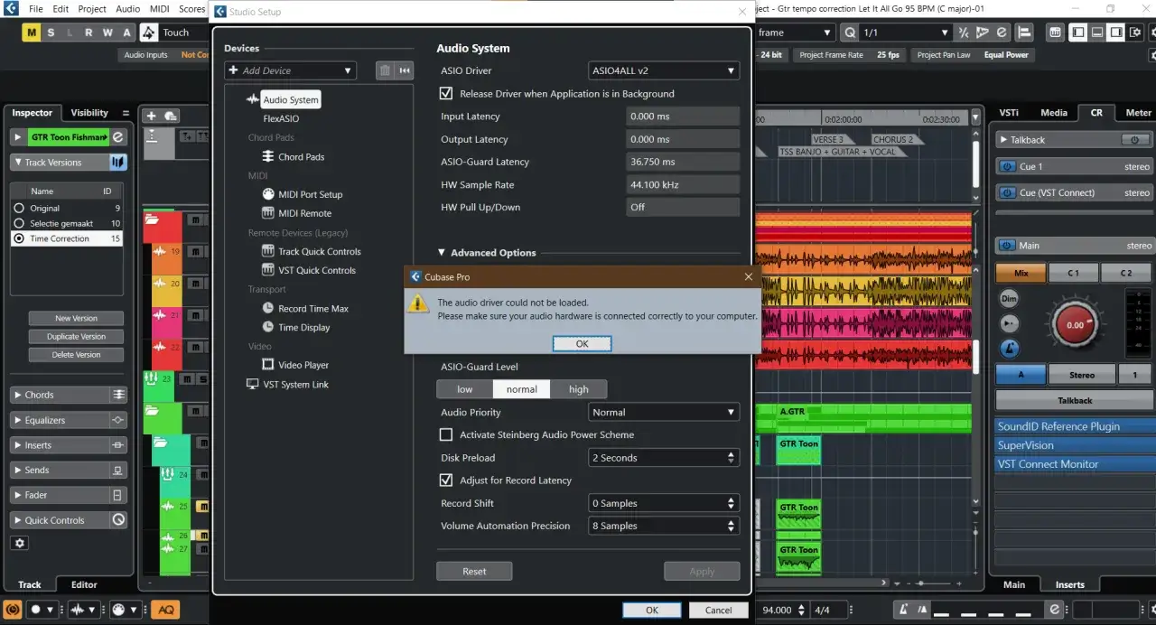 Cubase kein Ton: Fehlermeldung 