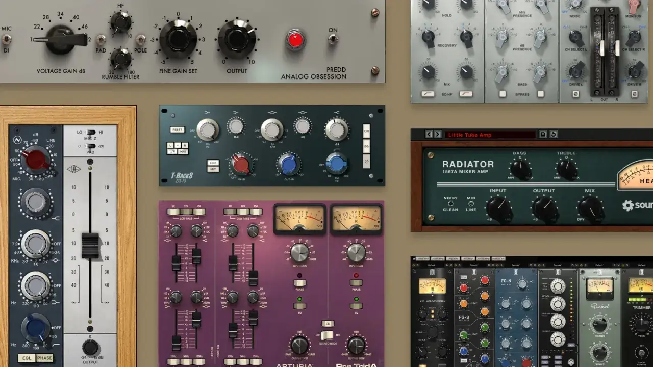 Ein kleiner Radiator-Mischverst&auml;rker mit Reglern f&uuml;r Bass, Treble, Input, Output und Mix.