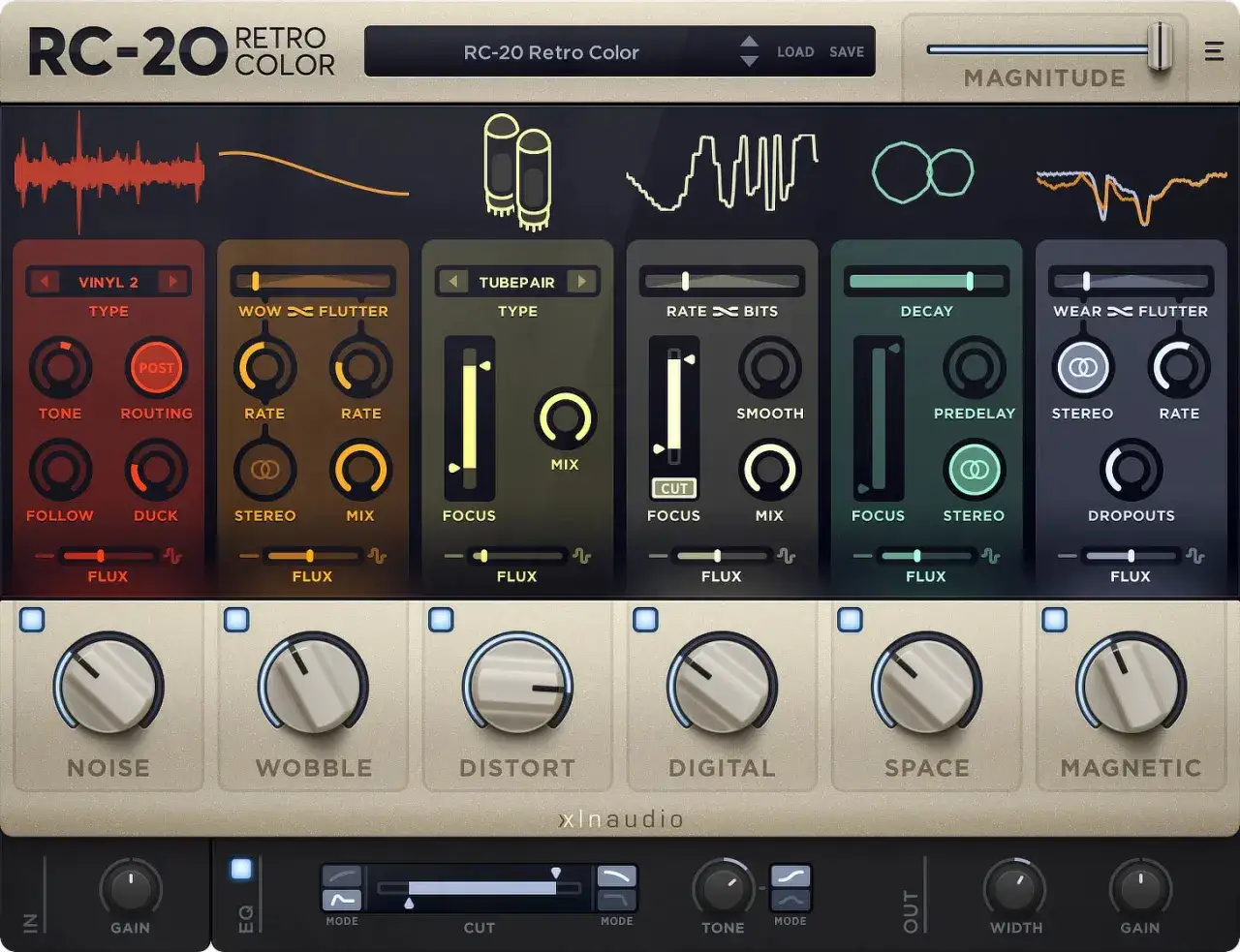RC-20 Retro Color: ein vielseitiges, kostenloses Sättigungs-Plugin mit vielen Reglern für Vinyl-Effekte, Wow/Flutter, Rauschen und mehr.