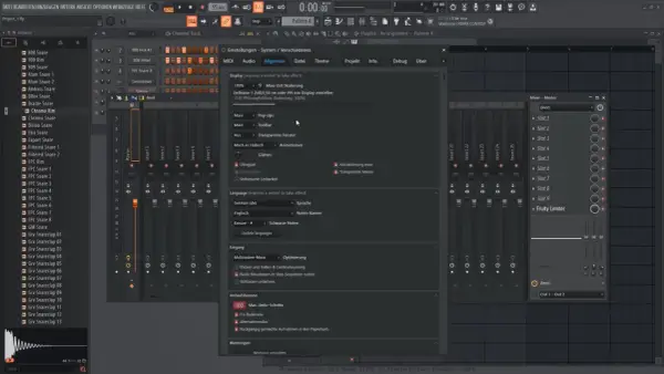 FL Studio Einstellungen: Sprache auf Deutsch umstellen, um das Update zu erleichtern.